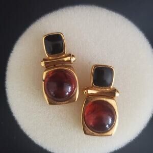 Joan Rivers Gold Tone Celloid & Enamel Hinged Dangle Pierced Earrings Signed VTG